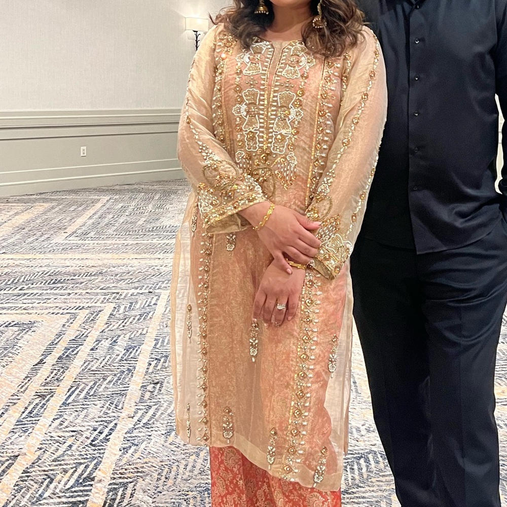Embellished Pink & Champagne Indian Kurta Set